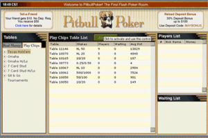 Pitbull Poker lobby >